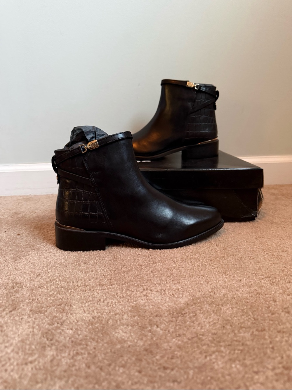 DUNE LONDON PEPPEY EQUESTRIAN ANKLE LEATHER BOOTS